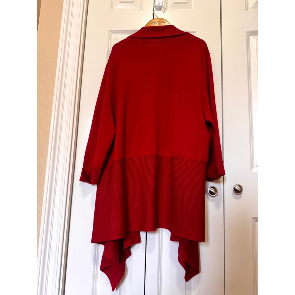 89th & Madison Red Open Front Cardigan Ribbed Draped Hem 3/4 Sleeve Plus Size 3X - Picture 2 of 7